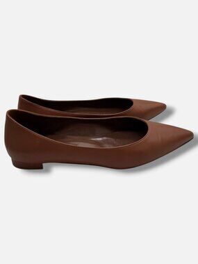 Manolo Blahnik Women's Brown Kietta Leather Point-Toe Flats Size 10.5 (EU 40.5)